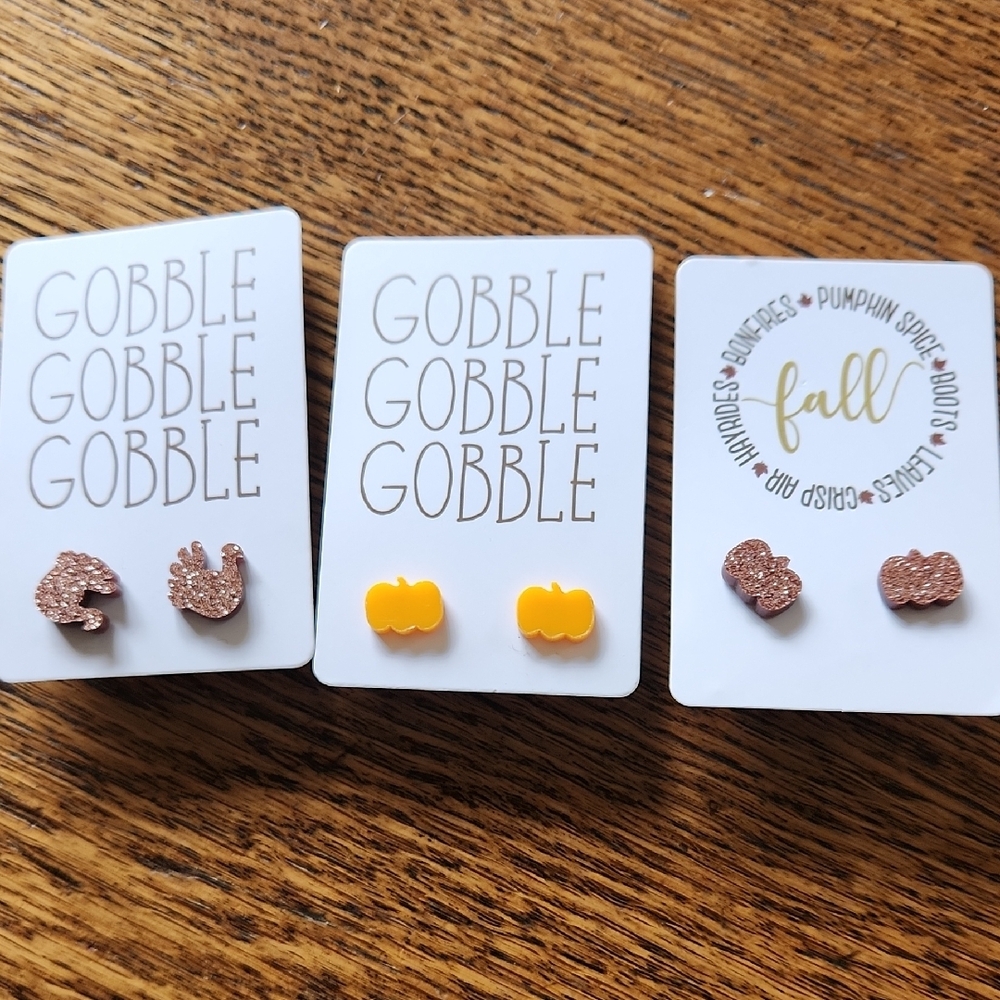 Gobble Gobble Kids Earrings Set - Brown and Yellow